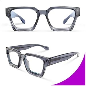 Blue Light Blocking Glasses Rectangle Chic Preppy Look Gray Frame Eyeglasses